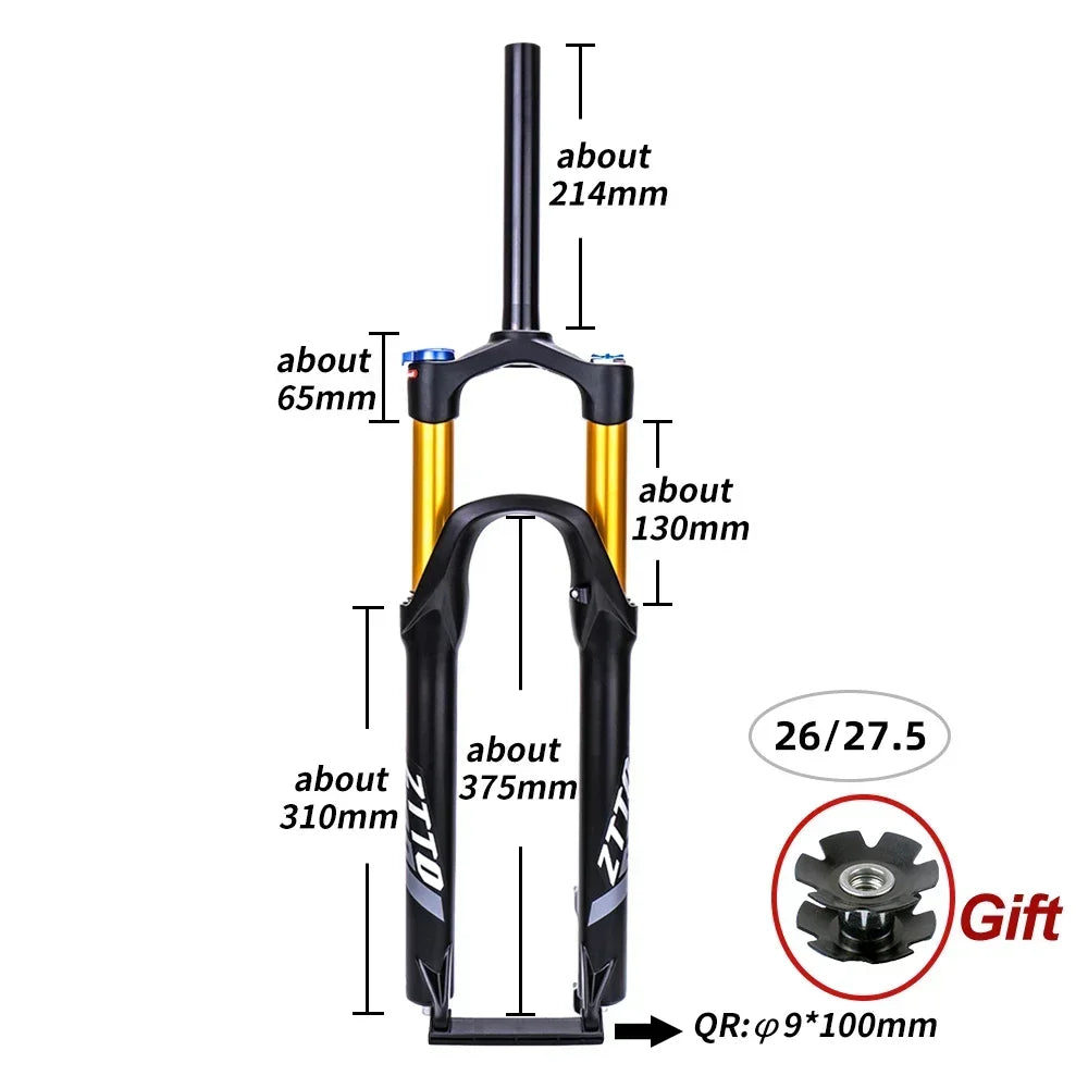 ZTTO MTB Air Suspension Fork 120mm Travel 26/27.5/29" QR 9mm Straight 1-1/8" Mountain Bike Fork