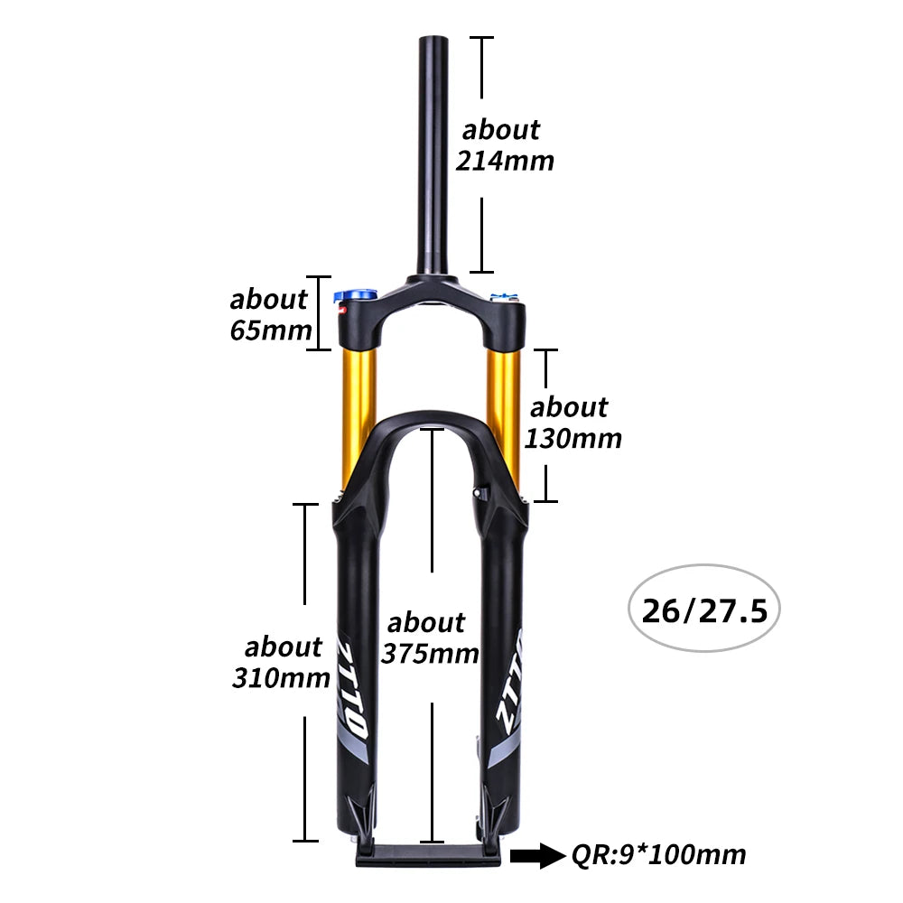 ZTTO MTB Air Suspension Fork 120mm Travel 26/27.5/29" QR 9mm Straight 1-1/8" Mountain Bike Fork