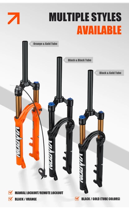 VIARON MTB Air Suspension Fork 120mm Travel 26/27.5/29" QR 9x100mm Straight Steerer