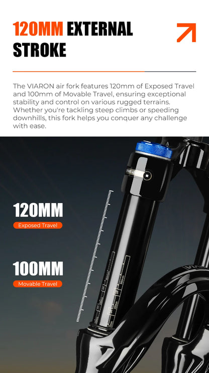 VIARON MTB Air Suspension Fork 120mm Travel 26/27.5/29" QR 9x100mm Straight Steerer
