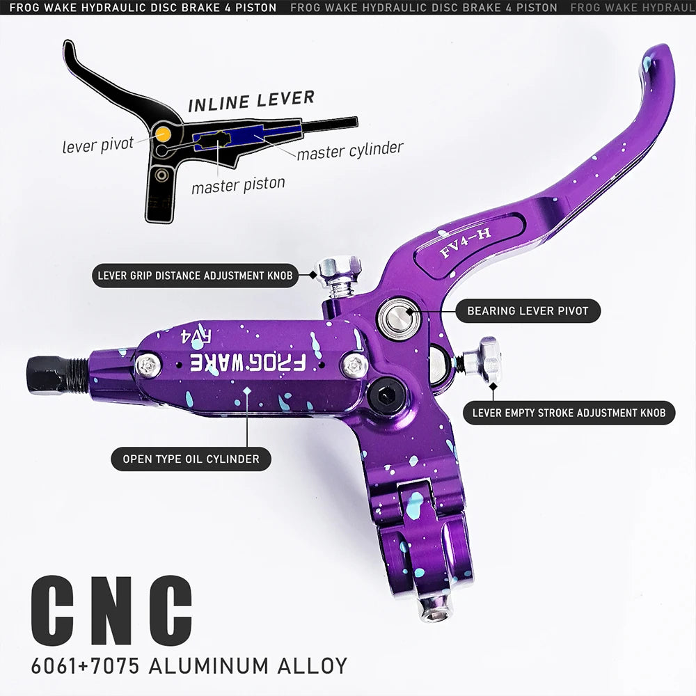 Upgraded FV4-H 4-Piston Hydraulic Disc Brake with Aluminum Inline Levers