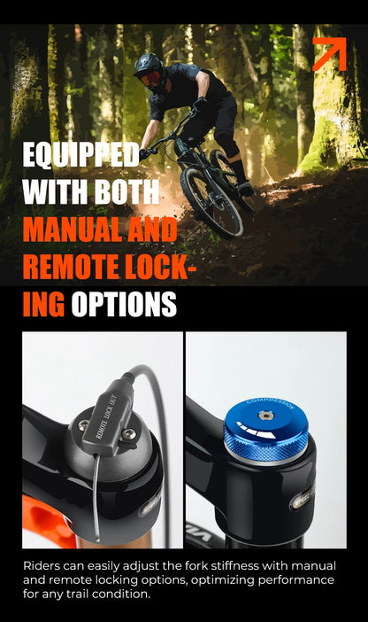 VIARON MTB Air Suspension Fork 120mm Travel 26/27.5/29" QR 9x100mm Straight Steerer