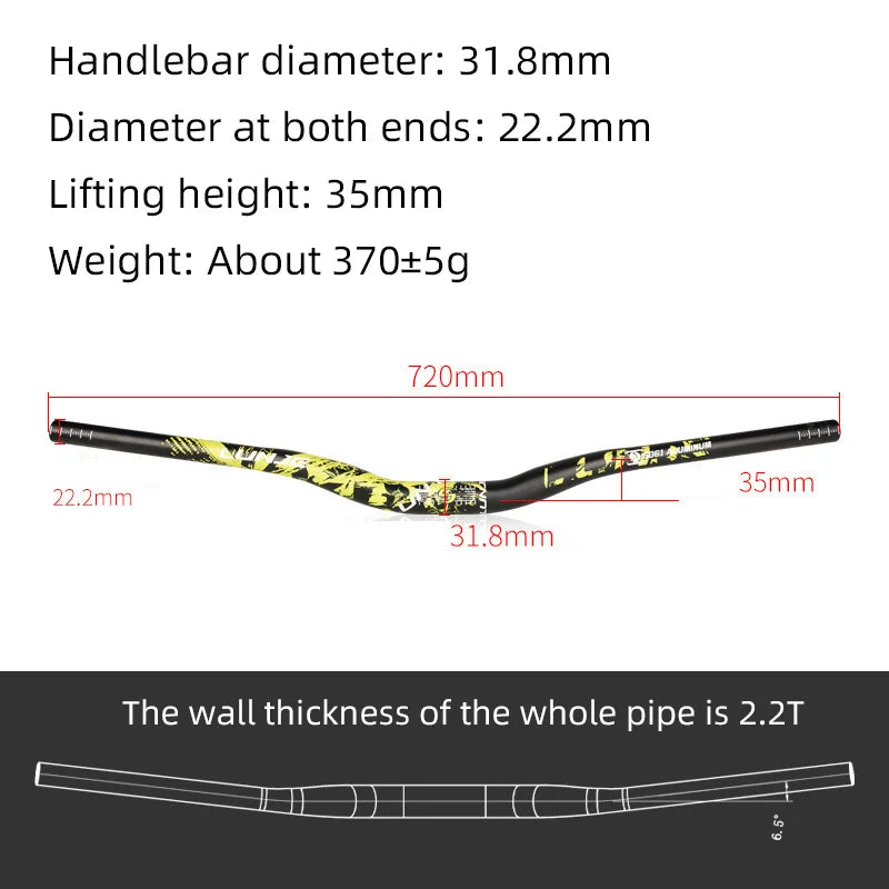 Upgraded with pattern 31.8mm MTB Riser Handlebar – Aluminum Alloy, 720/780mm Downhill Bike Bar