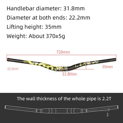Upgraded with pattern 31.8mm MTB Riser Handlebar – Aluminum Alloy, 720/780mm Downhill Bike Bar