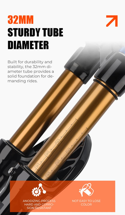 VIARON MTB Air Suspension Fork 120mm Travel 26/27.5/29" QR 9x100mm Straight Steerer