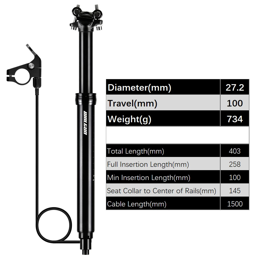 MTB Hydraulic Dropper Seat post – Remote Adjustable Telescopic Seat Post, 27.2/30.9/31.6mm