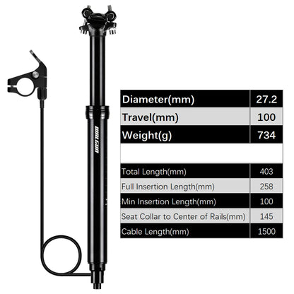 MTB Hydraulic Dropper Seat post – Remote Adjustable Telescopic Seat Post, 27.2/30.9/31.6mm