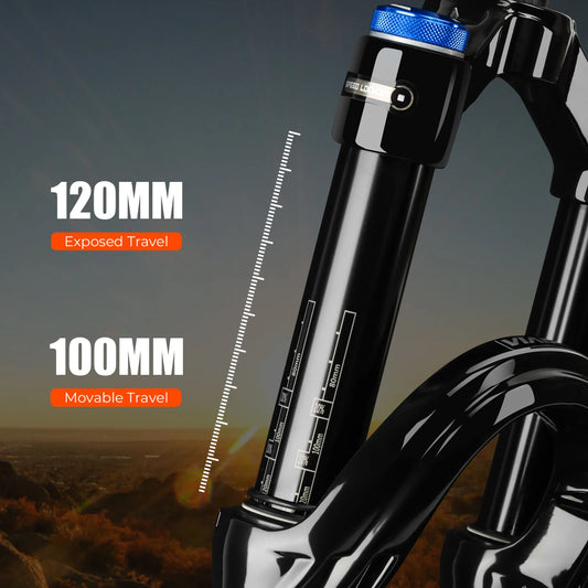 VIARON MTB Air Suspension Fork 120mm Travel 26/27.5/29" QR 9x100mm Straight Steerer
