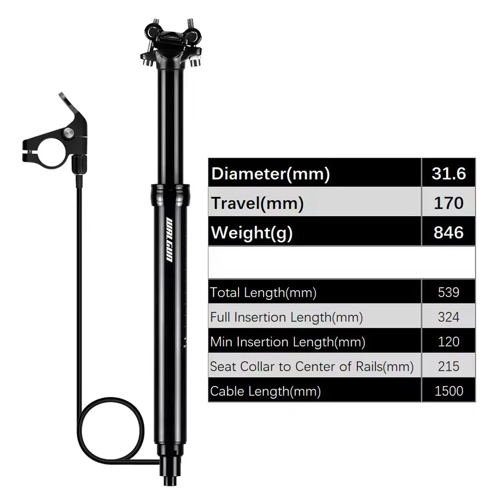 MTB Hydraulic Dropper Seat post – Remote Adjustable Telescopic Seat Post, 27.2/30.9/31.6mm