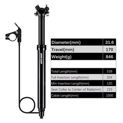 MTB Hydraulic Dropper Seat post – Remote Adjustable Telescopic Seat Post, 27.2/30.9/31.6mm