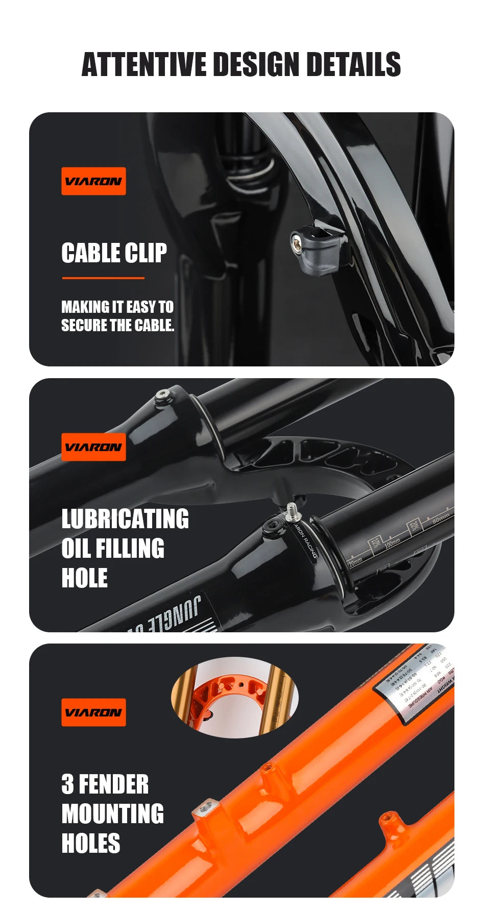 VIARON MTB Air Suspension Fork 120mm Travel 26/27.5/29" QR 9x100mm Straight Steerer
