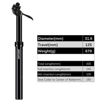 MTB Hydraulic Dropper Seat post – Remote Adjustable Telescopic Seat Post, 27.2/30.9/31.6mm