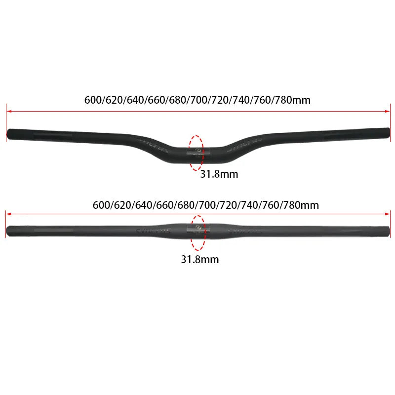 Upgraded Full Carbon Fiber MTB Handlebar – 31.8mm Straight/Riser Bar, 600–780mm Matte Finish