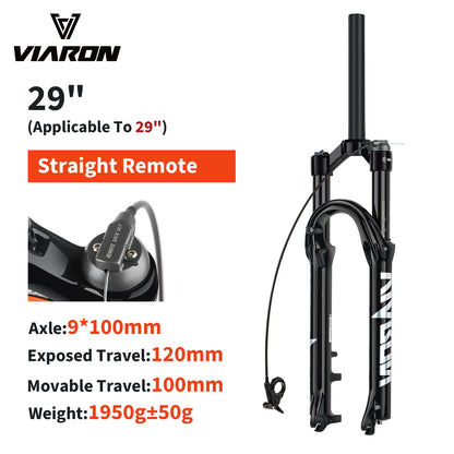VIARON MTB Air Suspension Fork 120mm Travel 26/27.5/29" QR 9x100mm Straight Steerer