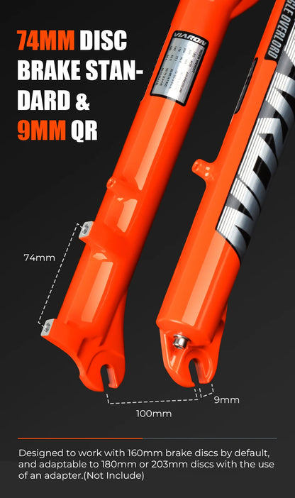VIARON MTB Air Suspension Fork 120mm Travel 26/27.5/29" QR 9x100mm Straight Steerer