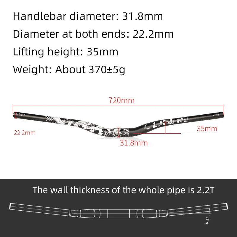 Upgraded with pattern 31.8mm MTB Riser Handlebar – Aluminum Alloy, 720/780mm Downhill Bike Bar