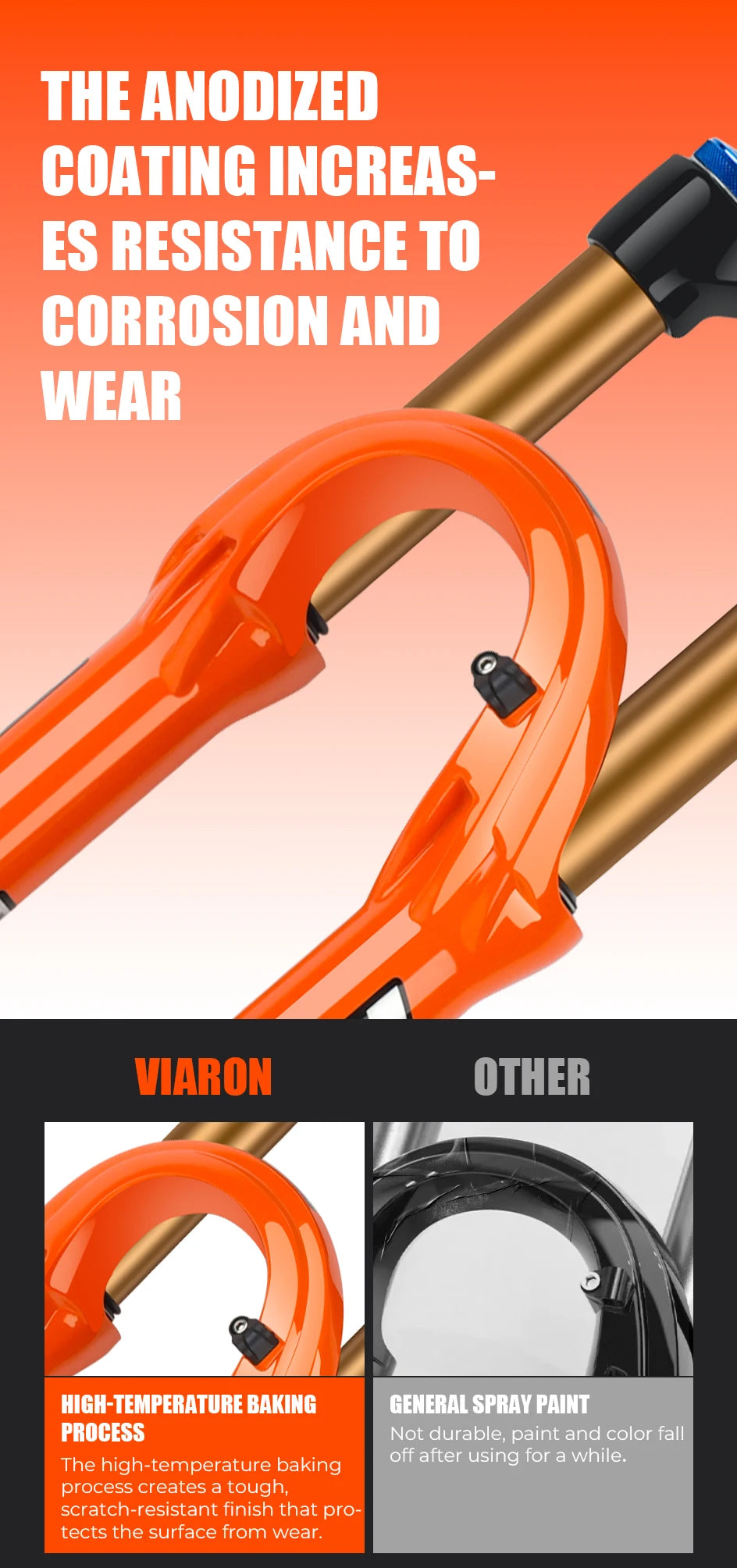 VIARON MTB Air Suspension Fork 120mm Travel 26/27.5/29" QR 9x100mm Straight Steerer