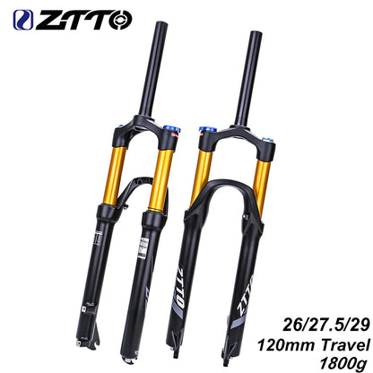 ZTTO MTB Air Suspension Fork 120mm Travel 26/27.5/29" QR 9mm Straight 1-1/8" Mountain Bike Fork