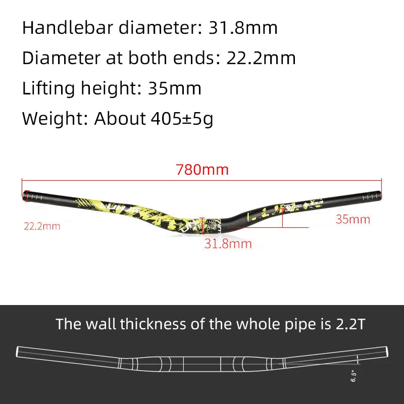 Upgraded with pattern 31.8mm MTB Riser Handlebar – Aluminum Alloy, 720/780mm Downhill Bike Bar