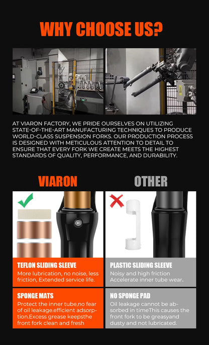 VIARON MTB Air Suspension Fork 120mm Travel 26/27.5/29" QR 9x100mm Straight Steerer