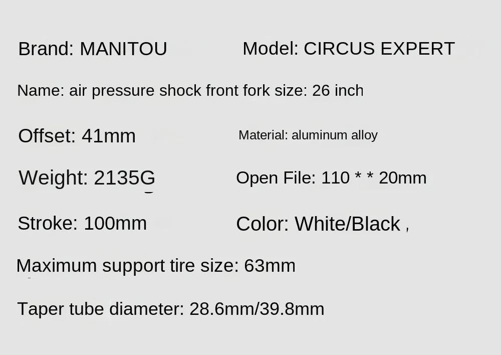 Manitou Circus Expert DJ Fork 26" Air Suspension Fork 100mm Travel 110x20mm Boost Tapered