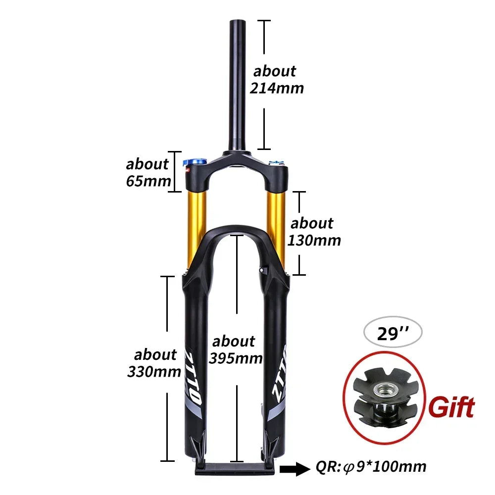 ZTTO MTB Air Suspension Fork 120mm Travel 26/27.5/29" QR 9mm Straight 1-1/8" Mountain Bike Fork