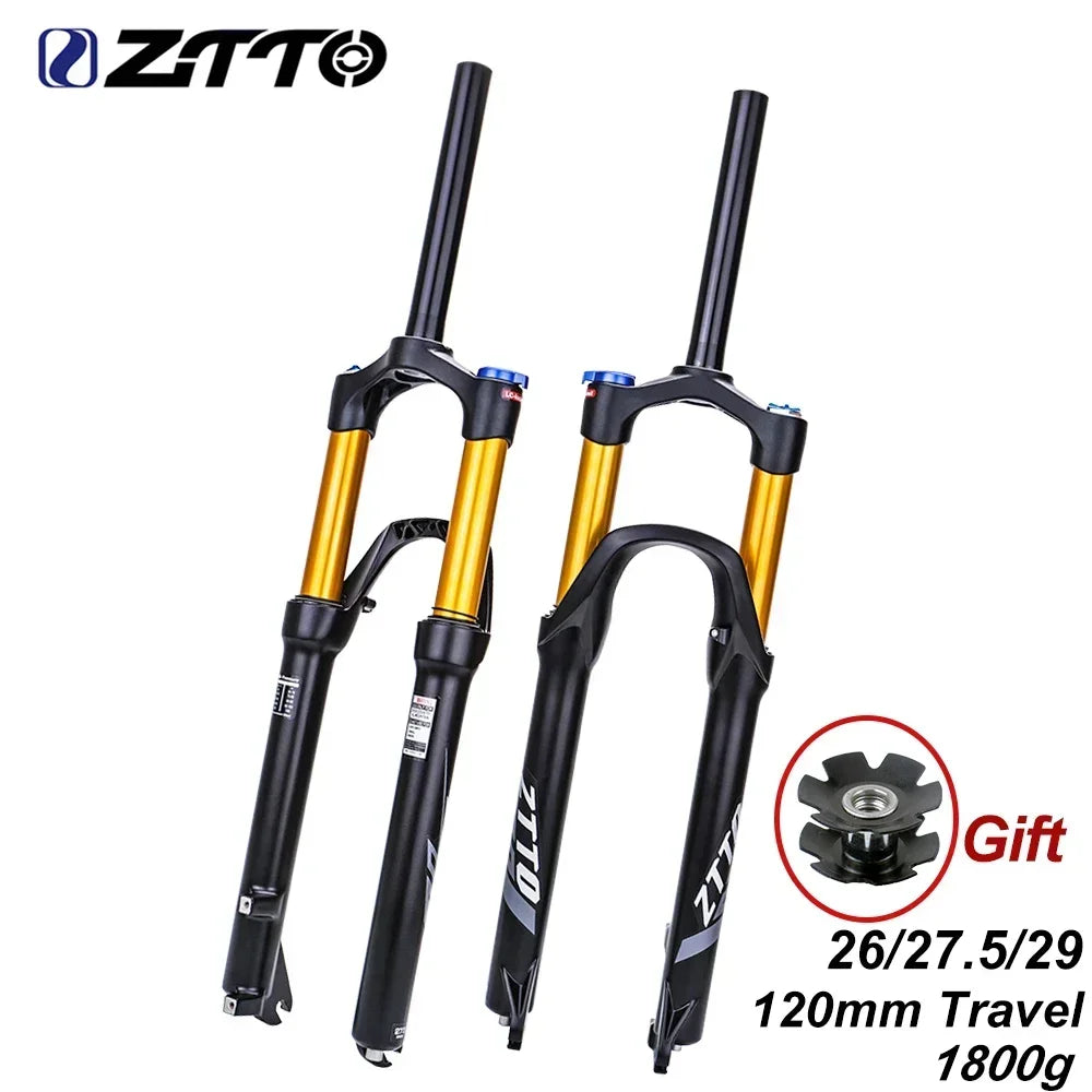 ZTTO MTB Air Suspension Fork 120mm Travel 26/27.5/29" QR 9mm Straight 1-1/8" Mountain Bike Fork