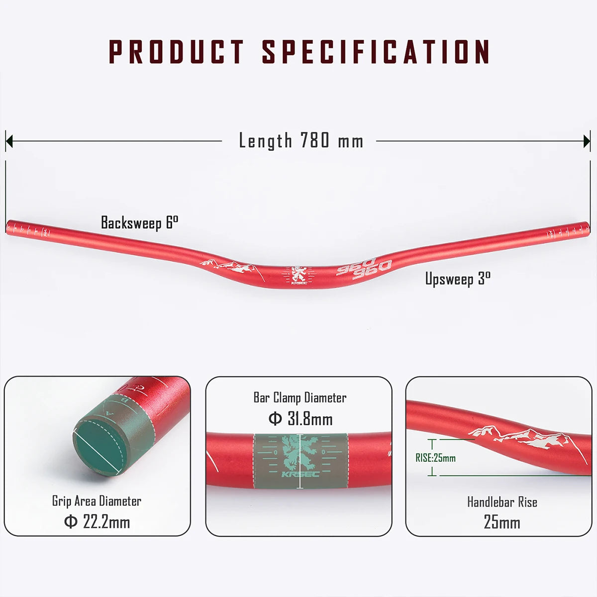 Upgraded 31.8mm MTB Riser Handlebar – Aluminum Alloy, 25mm Rise, 780mm Width