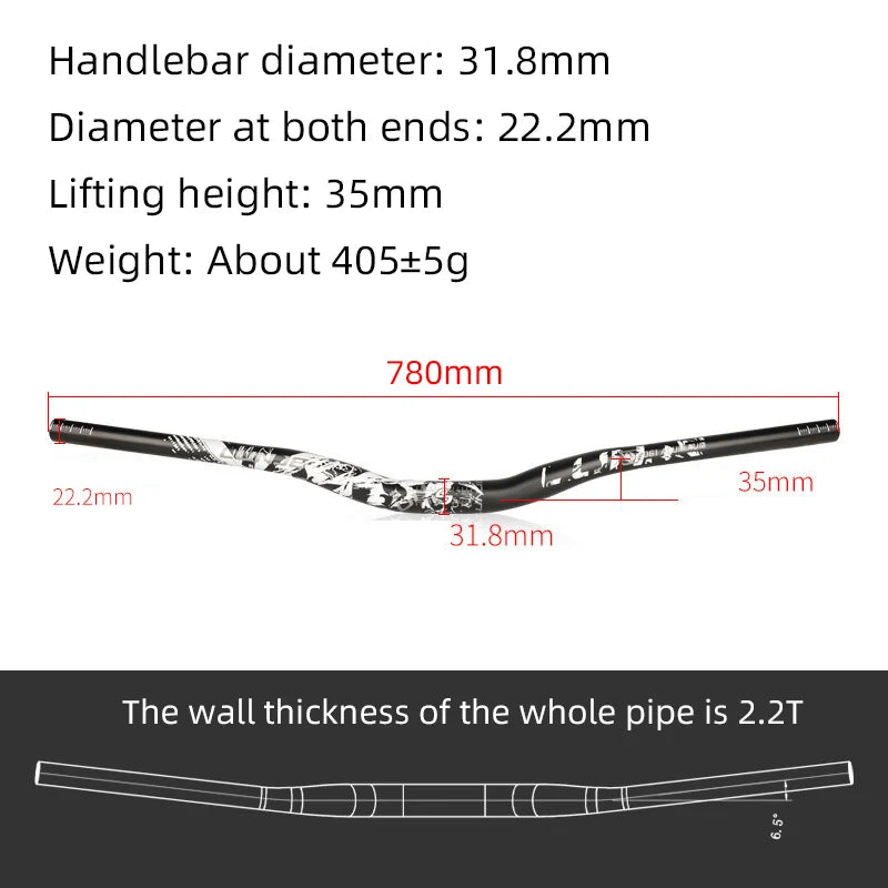 Upgraded with pattern 31.8mm MTB Riser Handlebar – Aluminum Alloy, 720/780mm Downhill Bike Bar