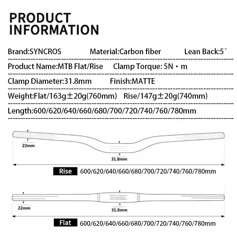 Upgraded Full Carbon Fiber MTB Handlebar – 31.8mm Straight/Riser Bar, 600–780mm Matte Finish