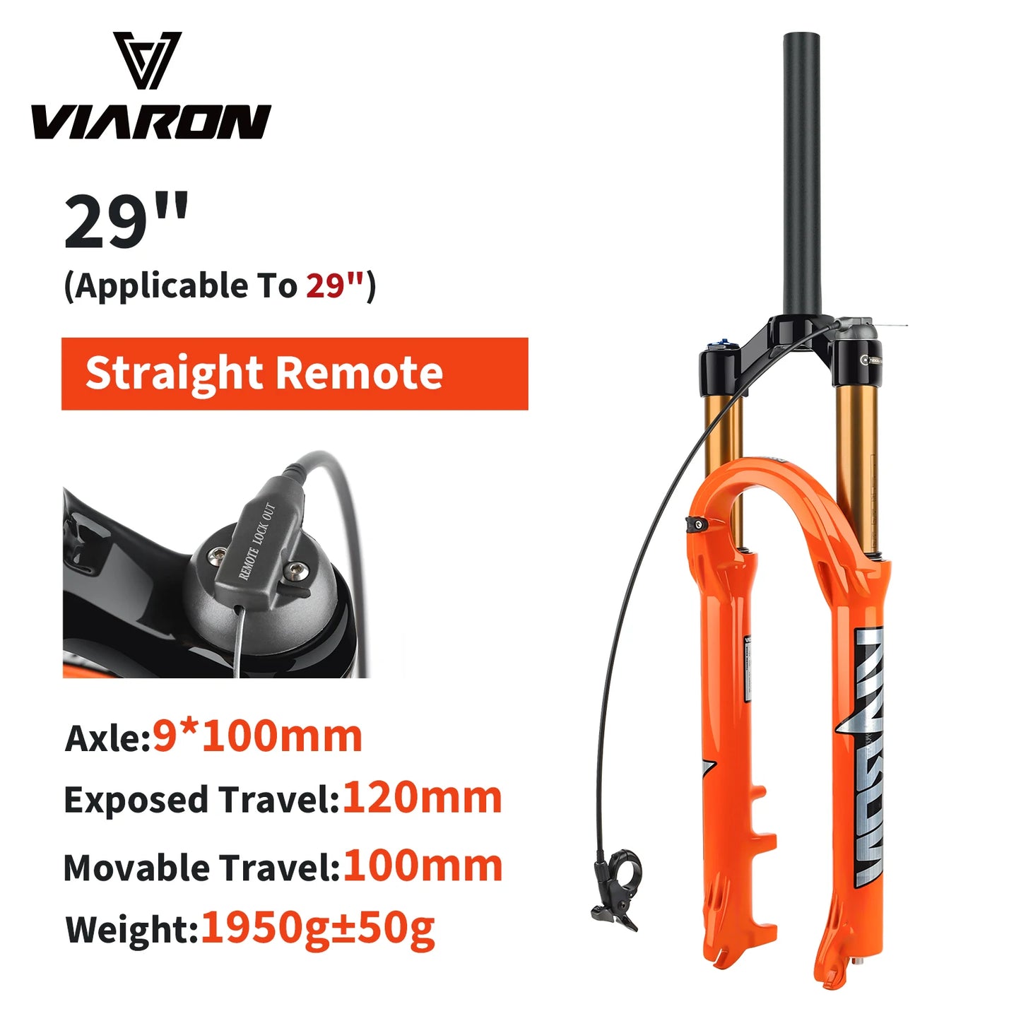 VIARON MTB Air Suspension Fork 120mm Travel 26/27.5/29" QR 9x100mm Straight Steerer