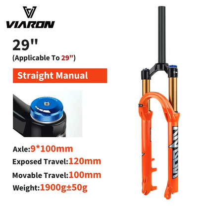 VIARON MTB Air Suspension Fork 120mm Travel 26/27.5/29" QR 9x100mm Straight Steerer