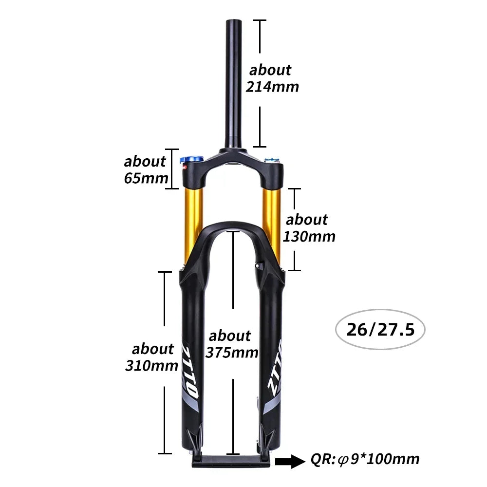 ZTTO MTB Air Suspension Fork 120mm Travel 26/27.5/29" QR 9mm Straight 1-1/8" Mountain Bike Fork