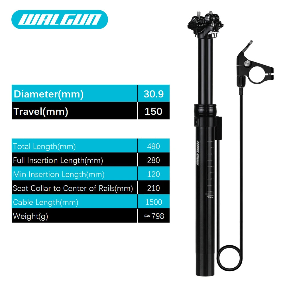 MTB Hydraulic Dropper Seat post – Remote Adjustable Telescopic Seat Post, 27.2/30.9/31.6mm