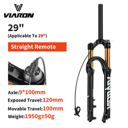 VIARON MTB Air Suspension Fork 120mm Travel 26/27.5/29" QR 9x100mm Straight Steerer