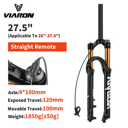 VIARON MTB Air Suspension Fork 120mm Travel 26/27.5/29" QR 9x100mm Straight Steerer